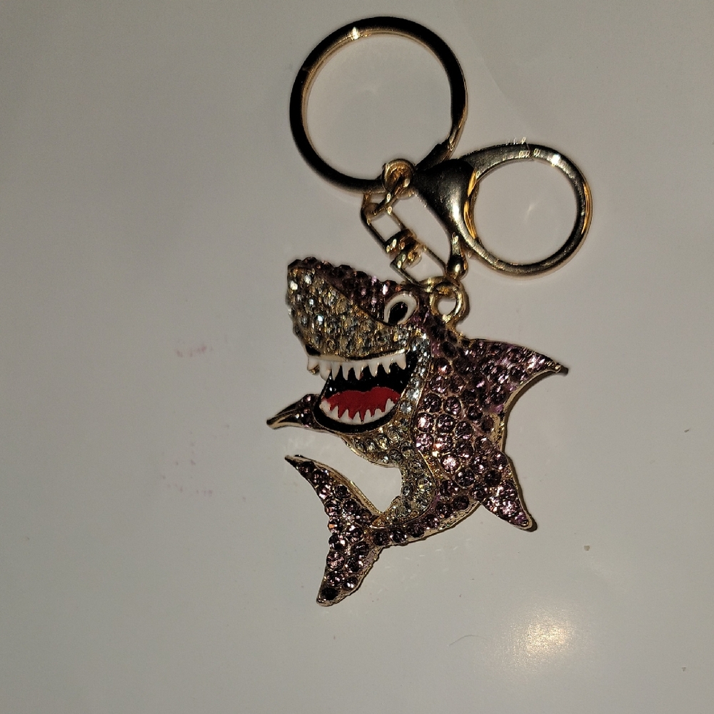 Crystal Shark Keychain - Pink and Gold Rhinestone Charm